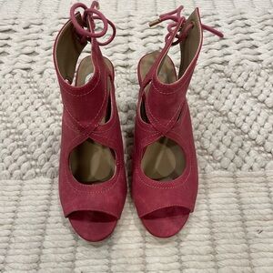 Coral Peep Toe and Peep Heel Wedge